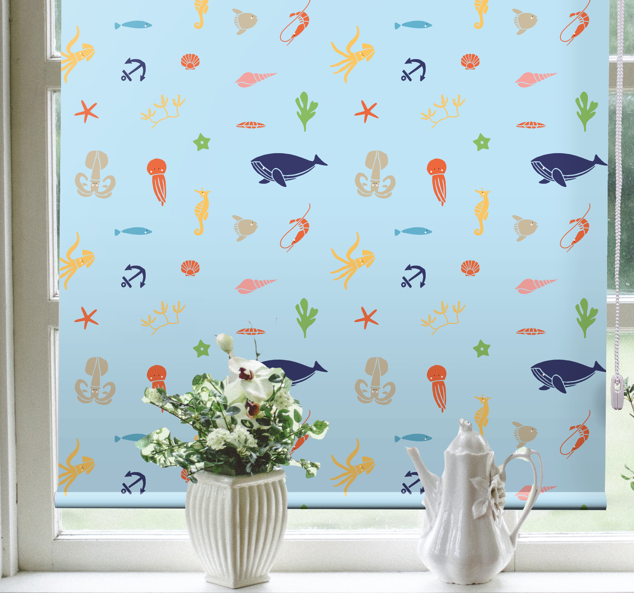 Tenstickers Rolgordijnen woonkamer Zeedieren op licht