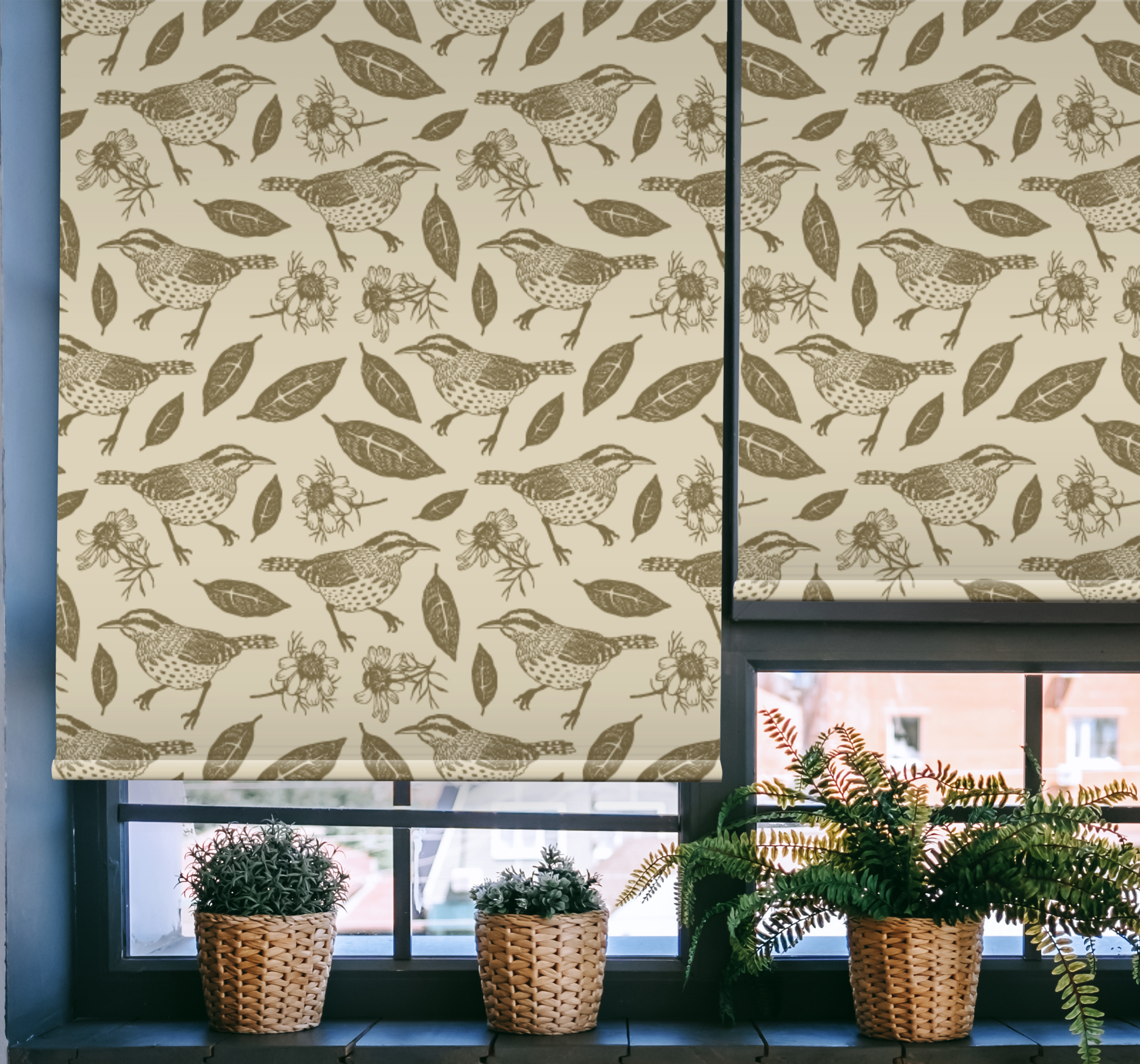 Tenstickers Hoofdslaapkamer rolgordijnën Vogels in de natuur en planten