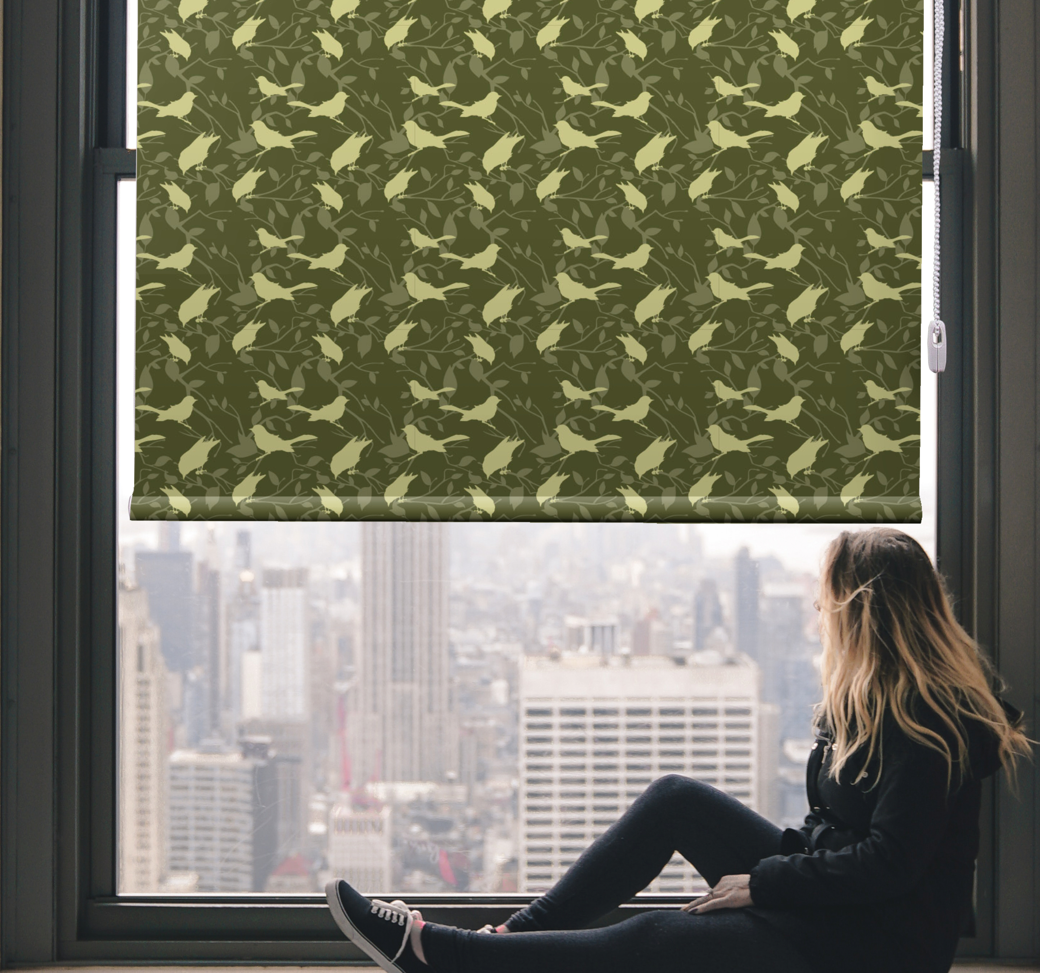 Tenstickers Klassieke rolgordijnen Groene vogels victoriaanse stijl