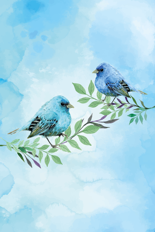 Blue birds on branches Animal blind - TenStickers