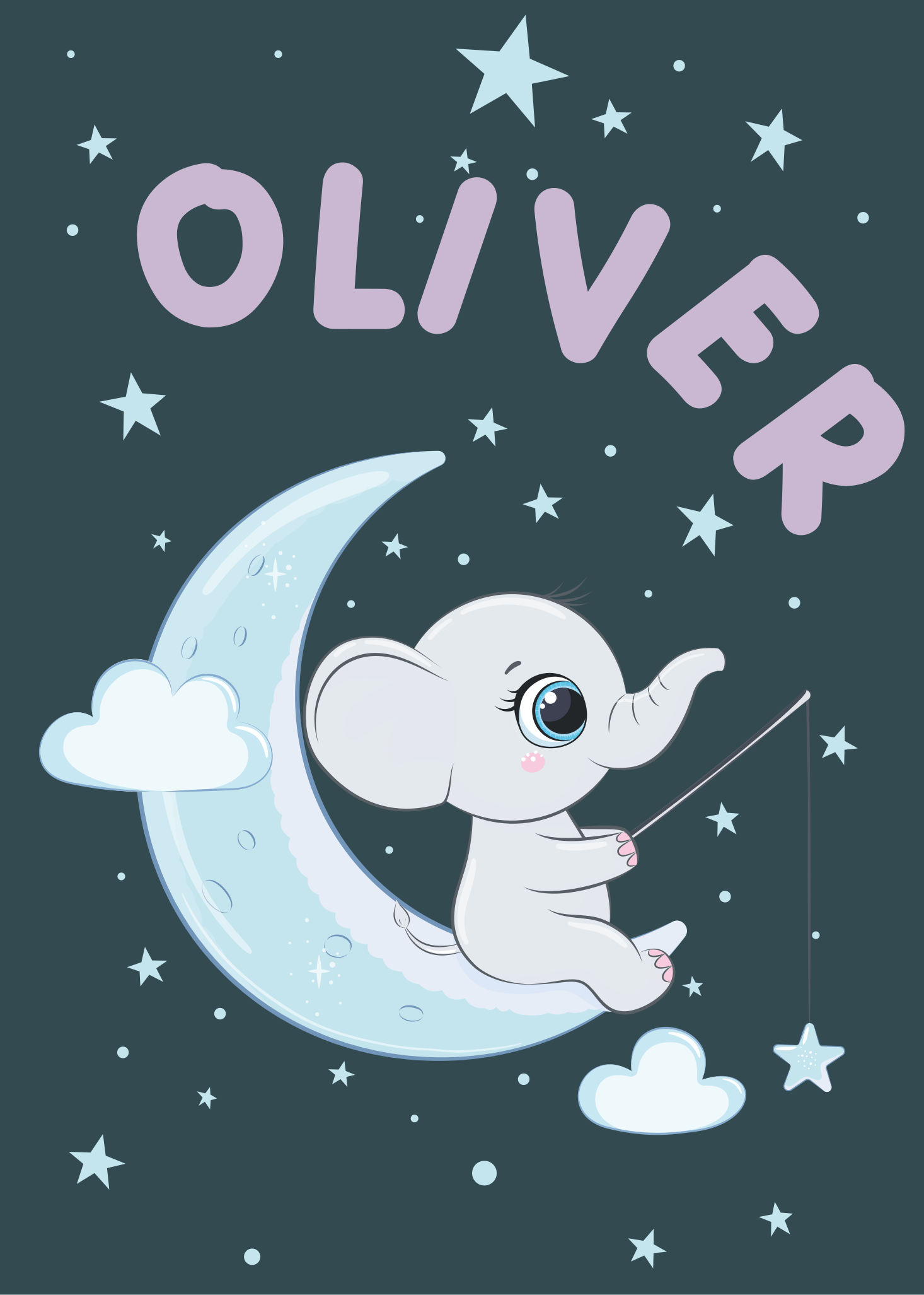 Persiana enrollable para bebé elefante luna con nombre - TenVinilo