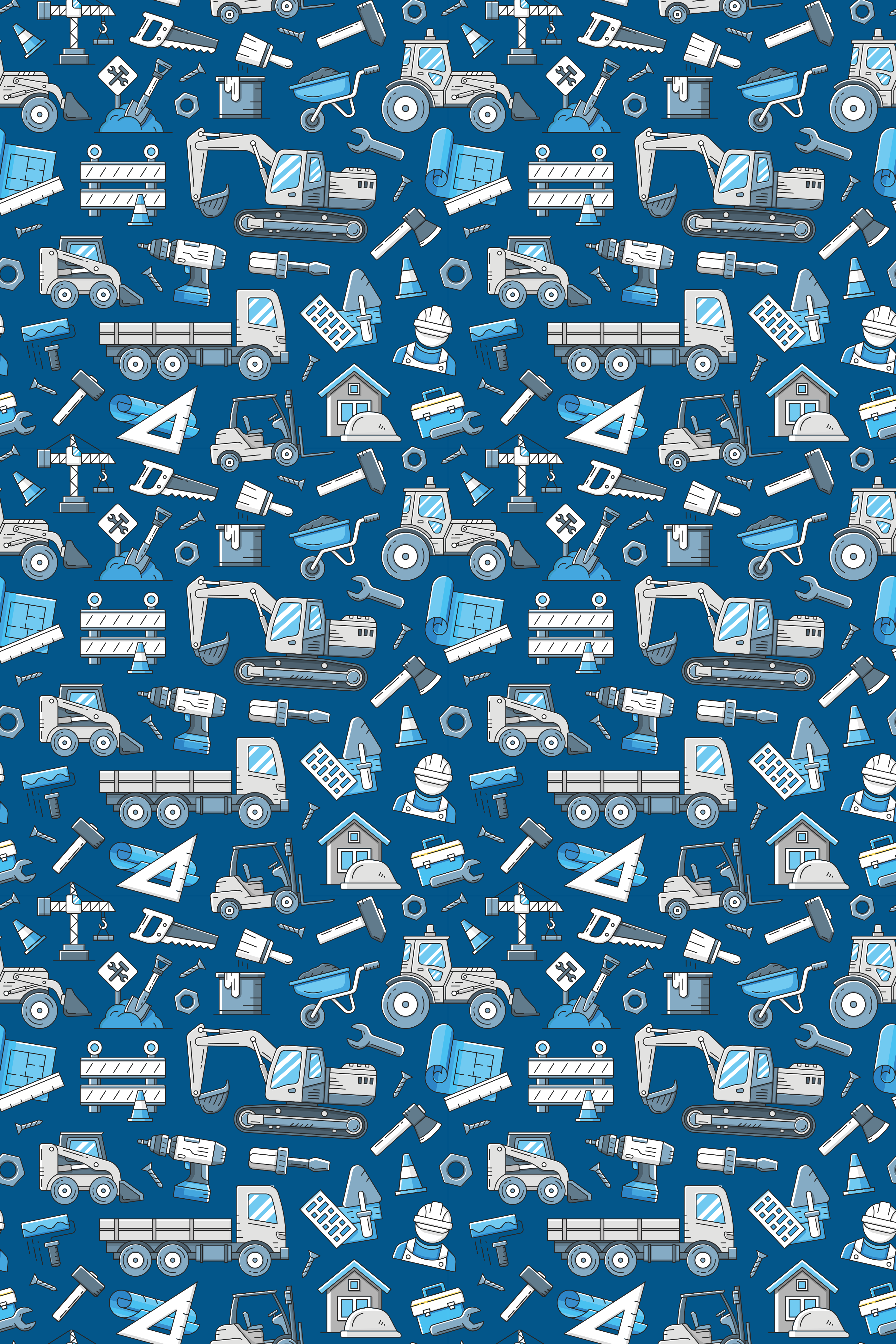 rollo mit Textur und Muster Weiße bagger auf blauem Hintergrund - TenStickers