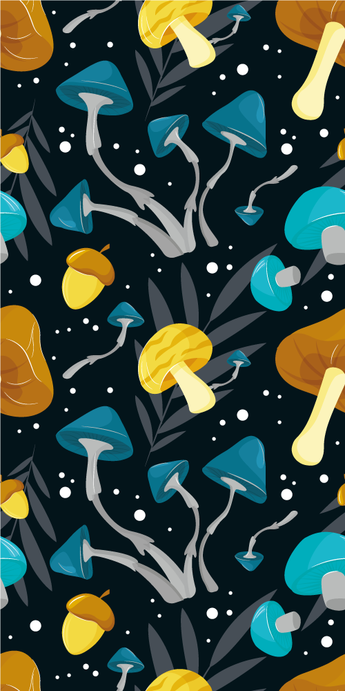Blue and yellow mushroom pattern Kitchen blind - TenStickers