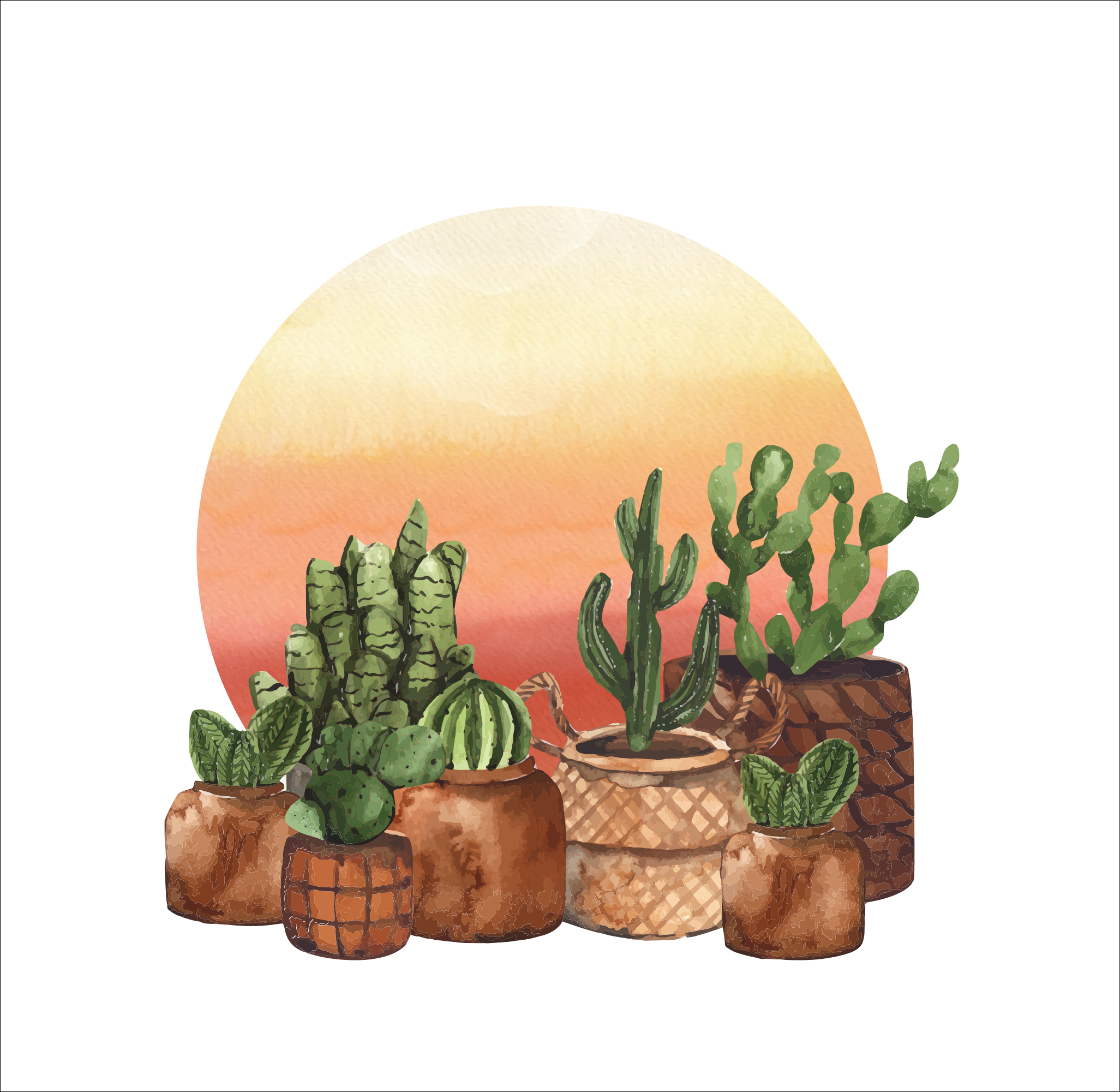 Cactus met zonsondergang in cirkel Rolgordijn keuken - TenStickers