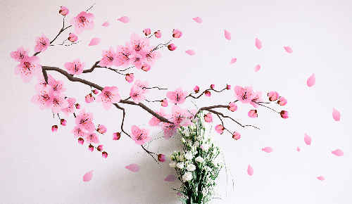 Vinilo decorativo rama de flores con mariposas - TenVinilo