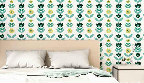 Papel pintado de flores verdes