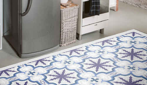 Eclectic turquoise vinyl kitchen rug - TenStickers