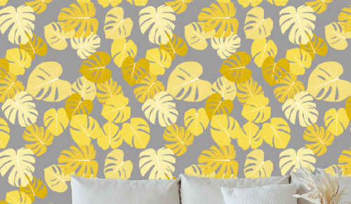 Papel pintado amarillo y gris