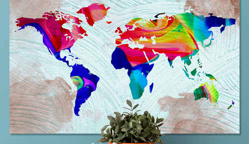 Mapamundi 3D en 3 cuadros de madera multicolor