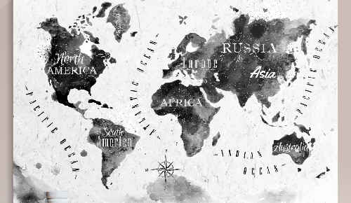 Cuadro mapa mundi Mapamundi blanco y negro