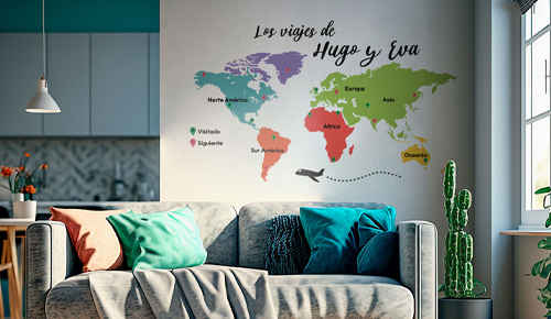 Vinulo pared mapamundi multicolor continentes - TenVinilo
