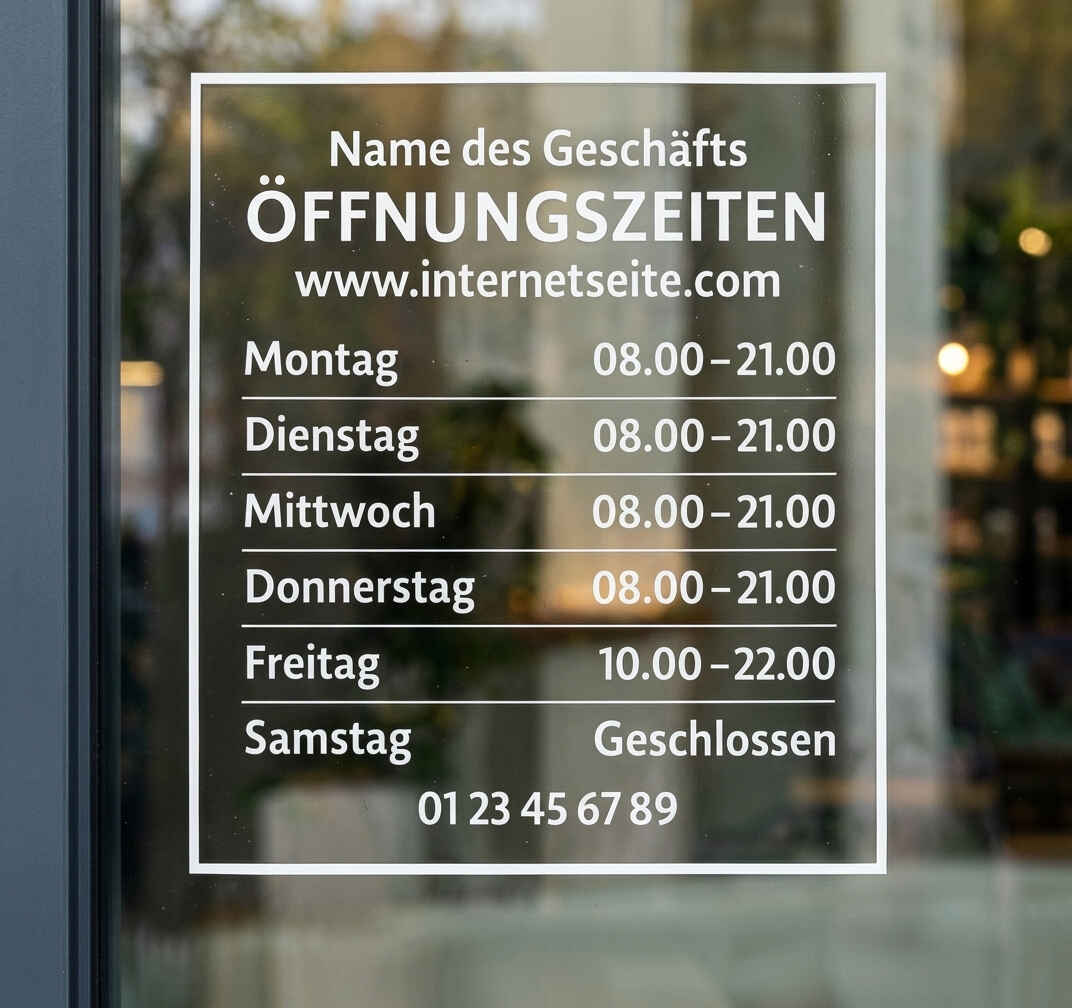 Aufkleber mit Öffnungszeiten Aufkleber mit Öffnungszeiten