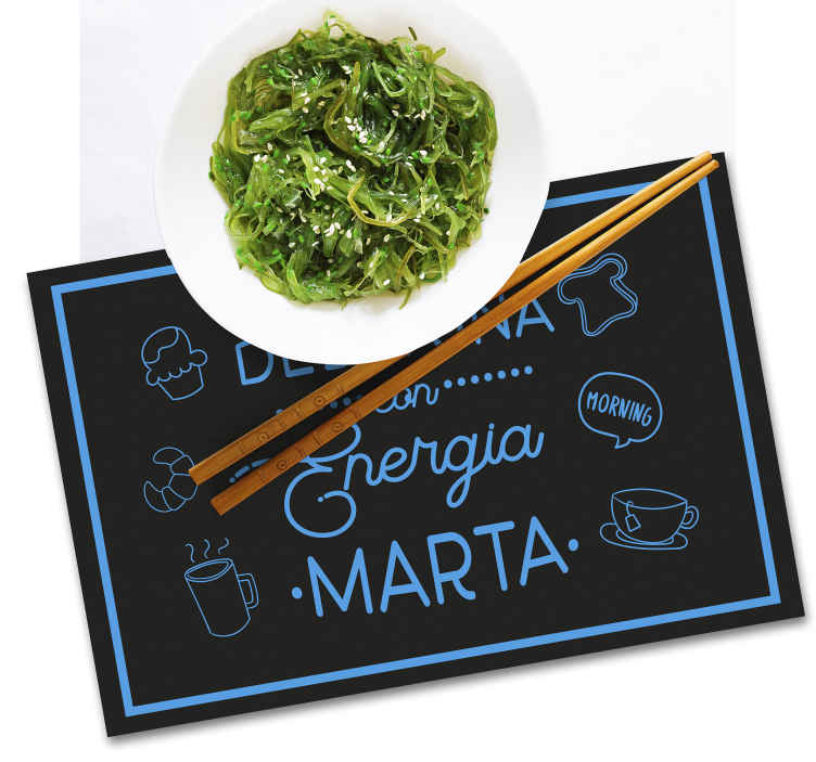 Mantel individual nombre desayuno enérgico azul - TenVinilo