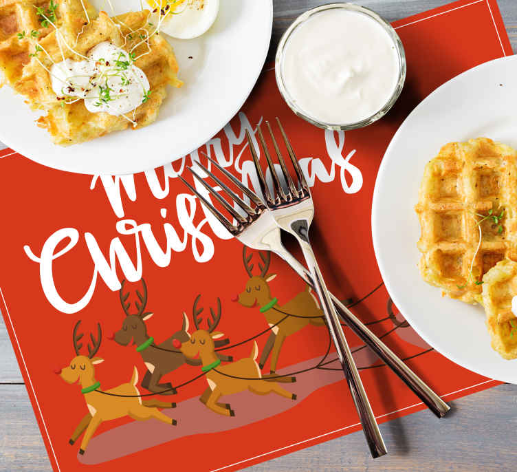 Santa and reindeer red Christmas placemats - TenStickers
