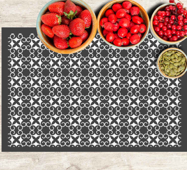 Black and white rectangle tile pattern textured vinyl placemats