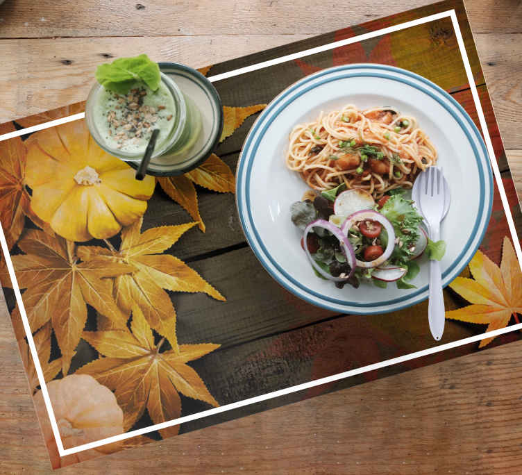 Pumpkin and leaves wooden table Vinyl placemats - TenStickers