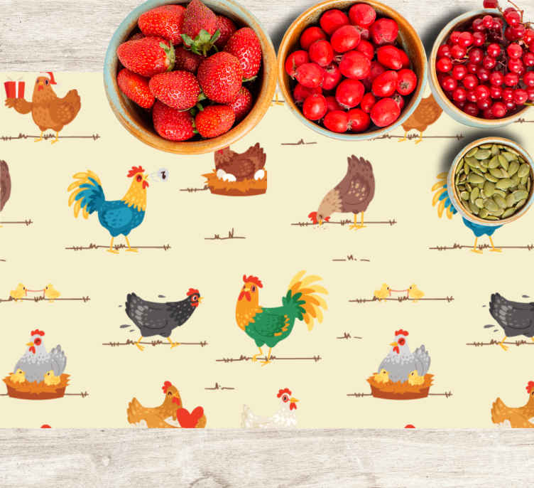 Individual mesa infantil patrones de gallinas coloridas - TenVinilo