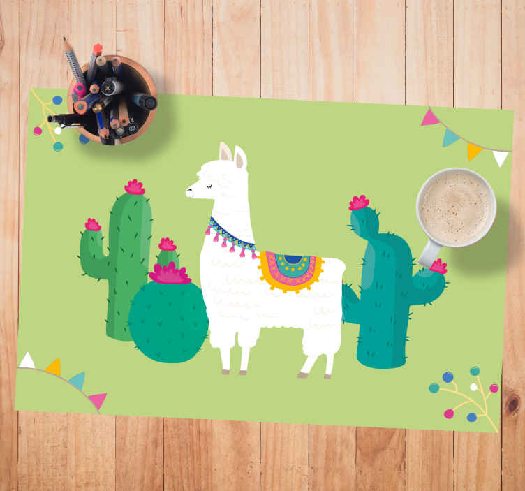 Mantel individual niños Llama colorida y cactus - TenVinilo