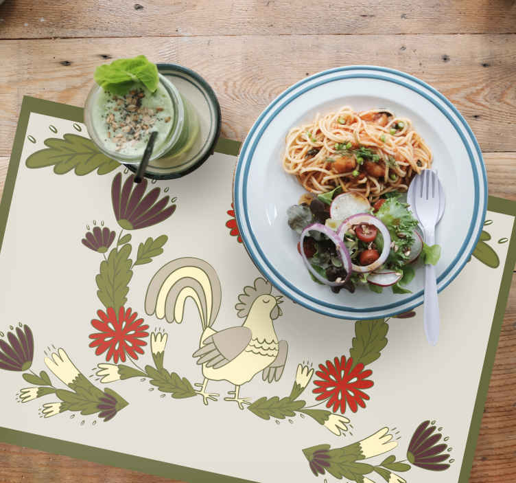 Tovaglietta americana originale Motivo gallo bianco e floreale