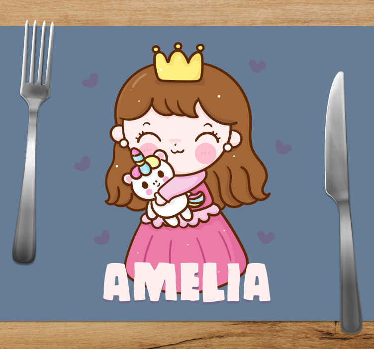 Children placemats cute princess with unicorn - TenStickers