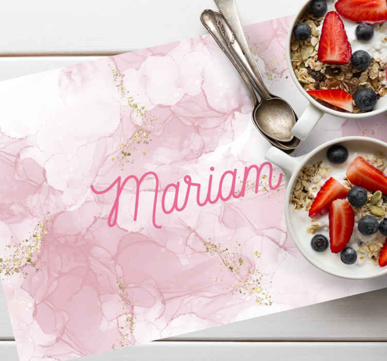 Mantel individual personalizable Patrón rosa claro con nombre - TenVinilo