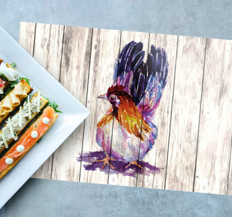 Drawn rooster on wooden texture original vinyl placemats TenStickers