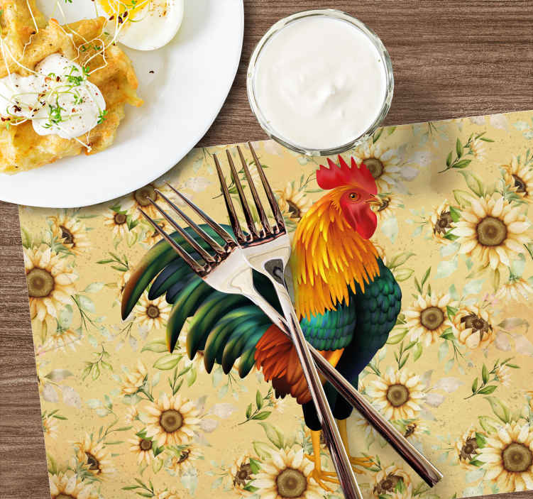 Roaster and sunflowers original vinyl placemats TenStickers