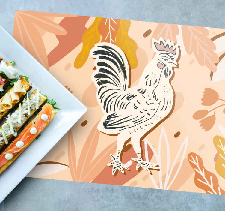 Drawn rooster on orange flowers original vinyl placemats TenStickers