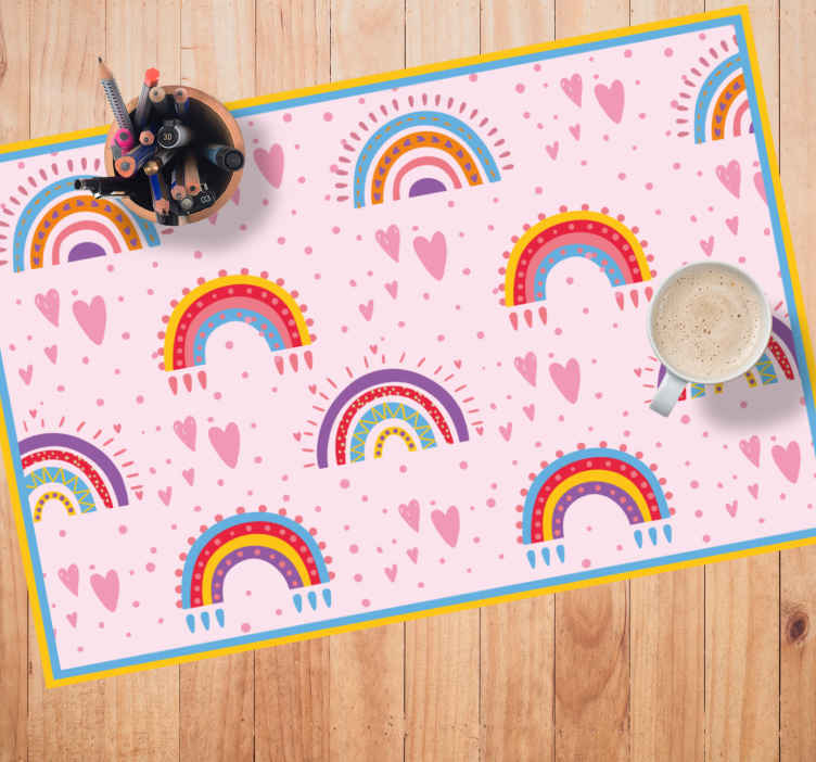 Mantel individual niños Puntos rosados y arcoiris de colores - TenVinilo