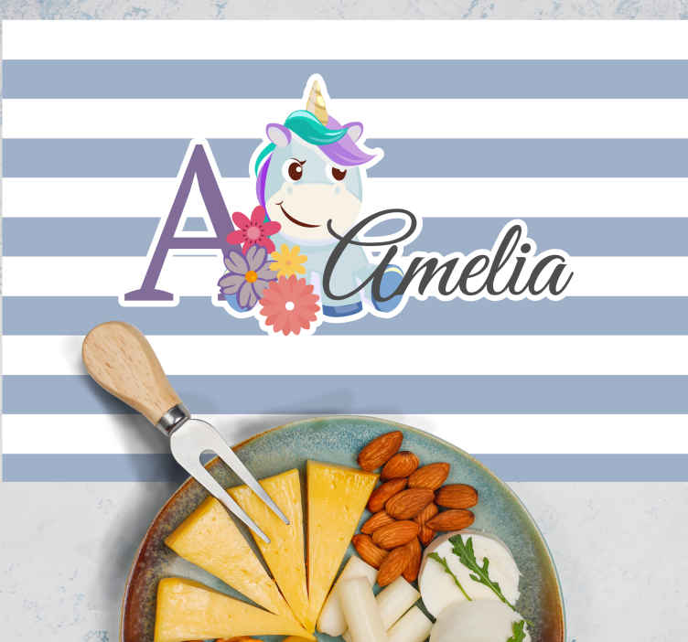 Set de table enfant illustration de nom licorne - TenStickers