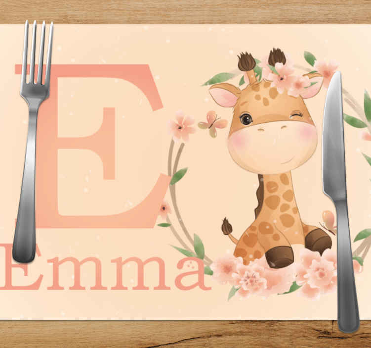 Personalised Cute Giraffe Girls Kids Children's Table Placemat & Coaster 