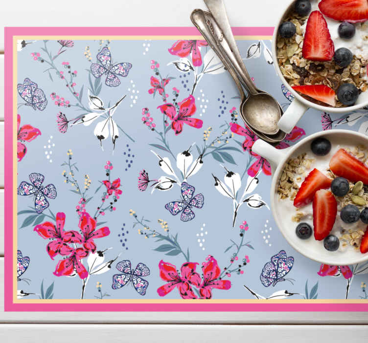 Tovaglietta americana originale Fiori rossi astratti con farfalle