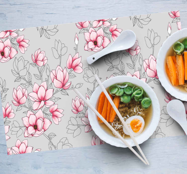 Magnolia flowers on silver vinyl placemats - TenStickers