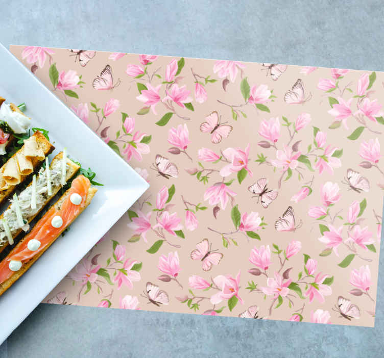 Individuais de mesa originais motivo floral borboleta - TenStickers