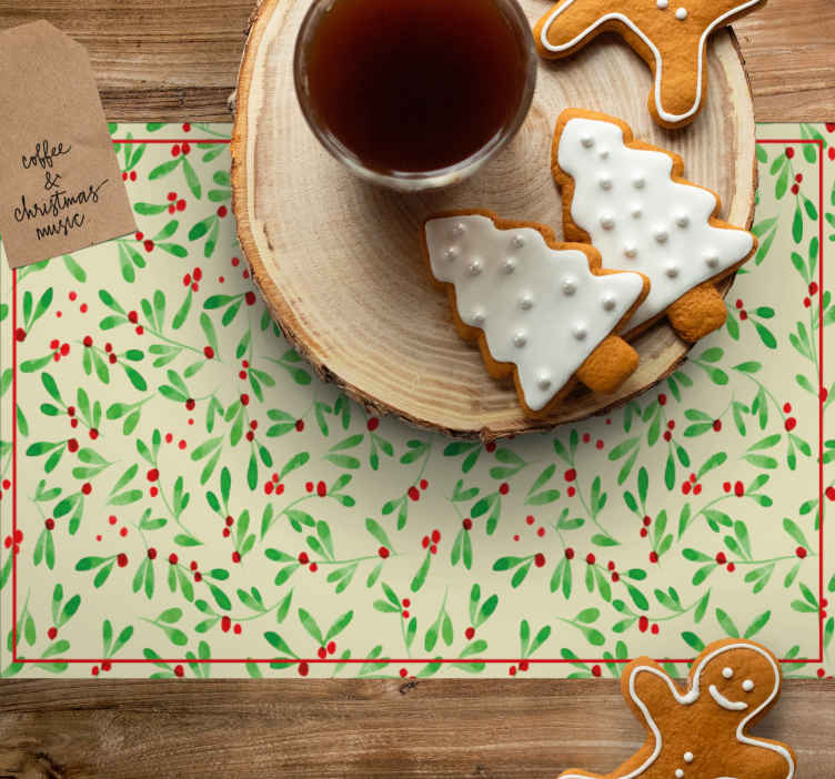 Individual mesa navideño patrón de hojas festivas - TenVinilo