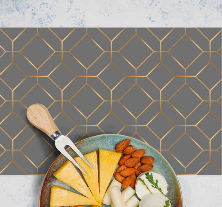 Geometric gray and golden hexagon pattern Placemats TenStickers