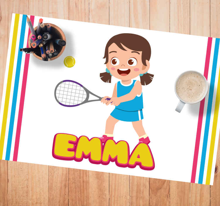 Individuais de mesa com nome Menina tenista com nome - TenStickers