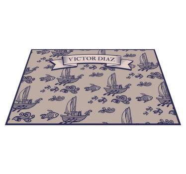 Set de table Bateau marin et poisson avec nom - TenStickers