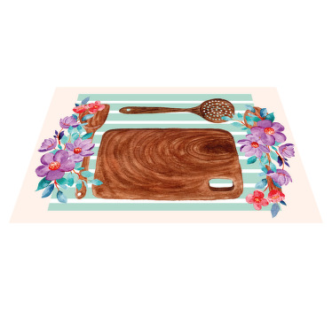 带有花朵纹理餐垫的木制餐具 - TenStickers
