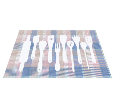 調理器具付きタータンパターンモダンランチョンマット - TENSTICKERS