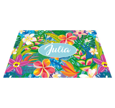Mantel individual personalizable Flores multicolores con fondo az - TenVinilo