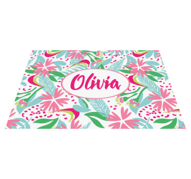 Tovaglietta americana con nome Arte floreale astratta rosa e verd - TenStickers