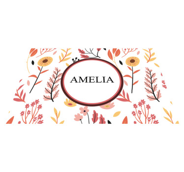 Fargerike blomster over en hvit bakgrunn spisebrikke med navn - Tenstickers