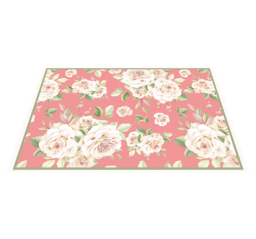 Mantel individual original Rosas blancas vintage fondo rosa - TenVinilo