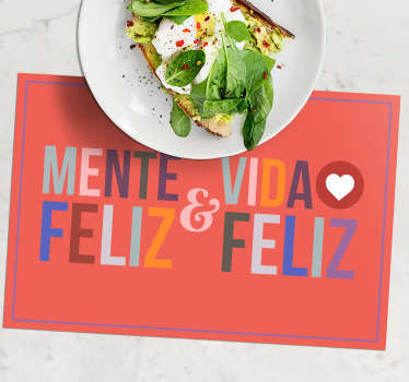 Manteles individuales frase mente feliz - TenVinilo