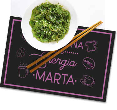 Mantel individual con nombre desayuno enérgico - TenVinilo