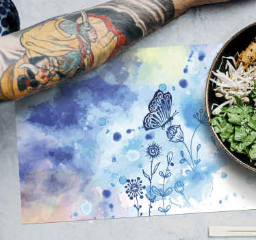 Mantel individual efecto agua con mariposas - TenVinilo