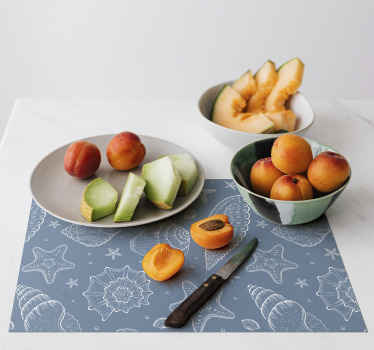 Mantel individual rectangular Vida marina y conchas marinas - TenVinilo