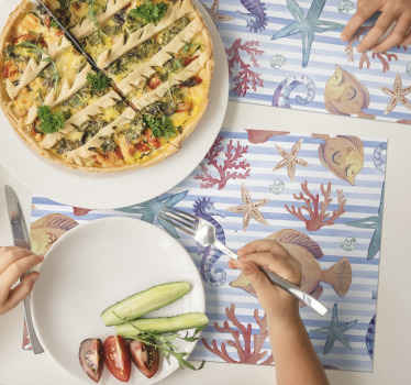 바다 동물 모티브 타일 바다 생활 플레이스 매트 - TenStickers