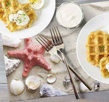 Mantel individual rectangular Estrellas de mar y conchas en la ar - TenVinilo